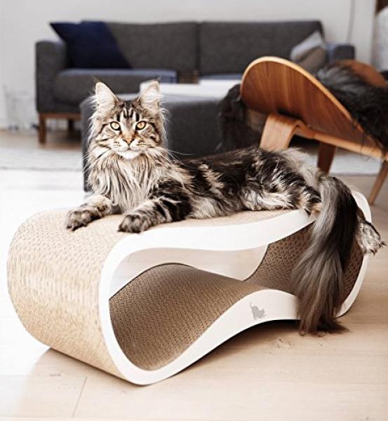 Lui Cat Scratcher / Bed / Lounger - eco-friendly dense board - WHITE